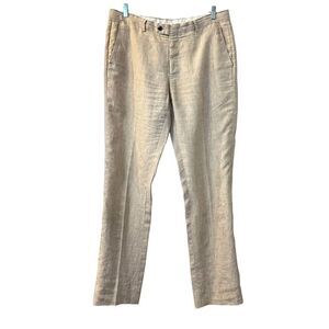 Enzo Men's Linen Dress Pants Beige 36R Flat Front Formal Wear Vacation Preppy
